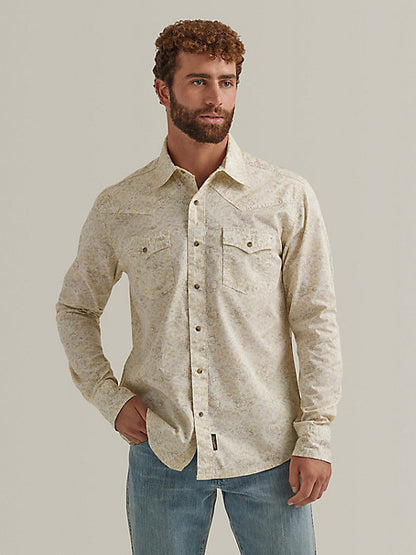 Men's Retro Western Snap Shirt: Off White Print
