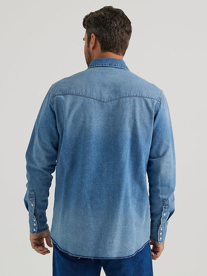 Vintage-Inspired Western Snap Workshirt- Medium Blue