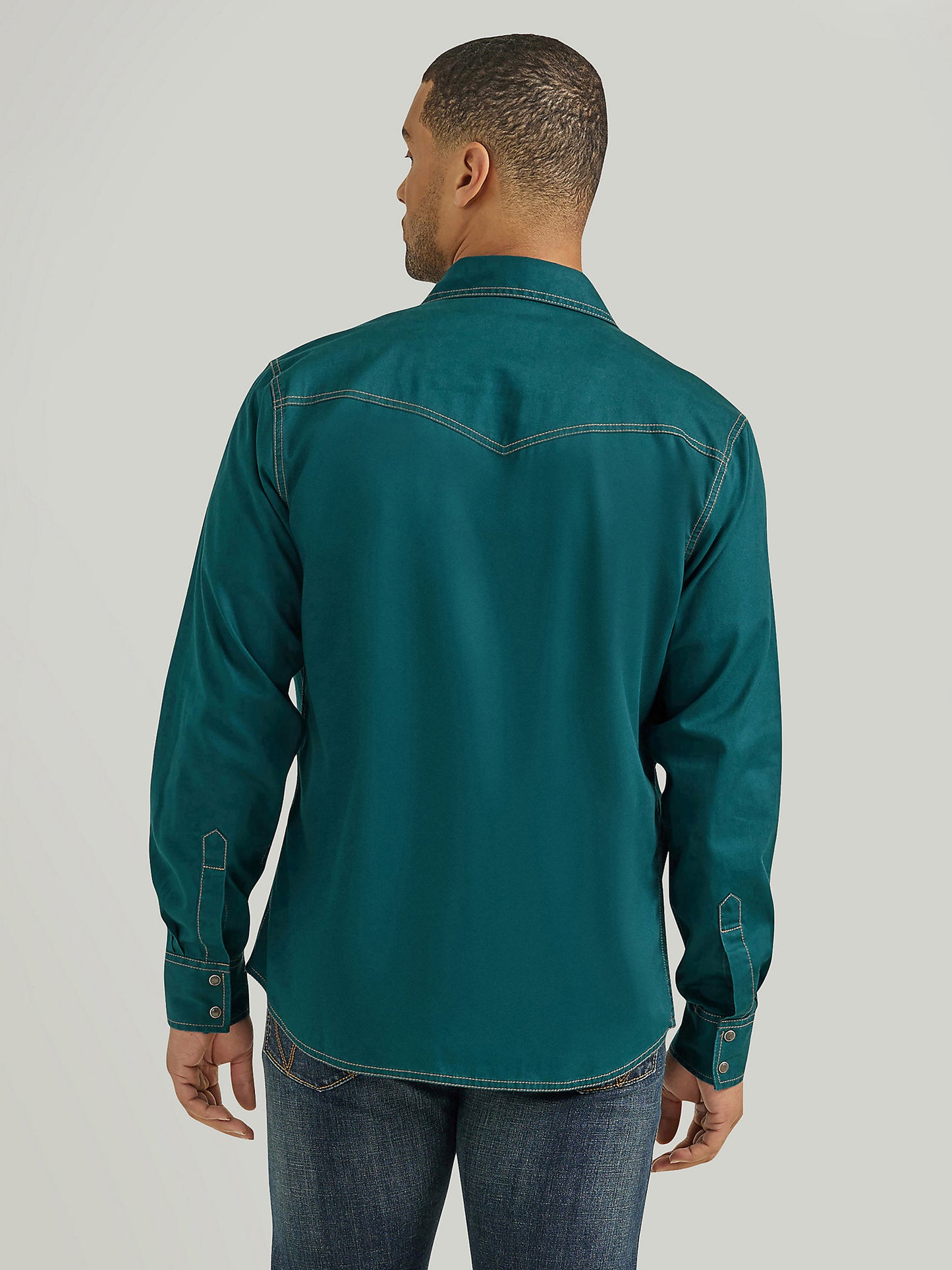 Mens Retro Long Sleeve Western Snap Shirt- Deep Teal