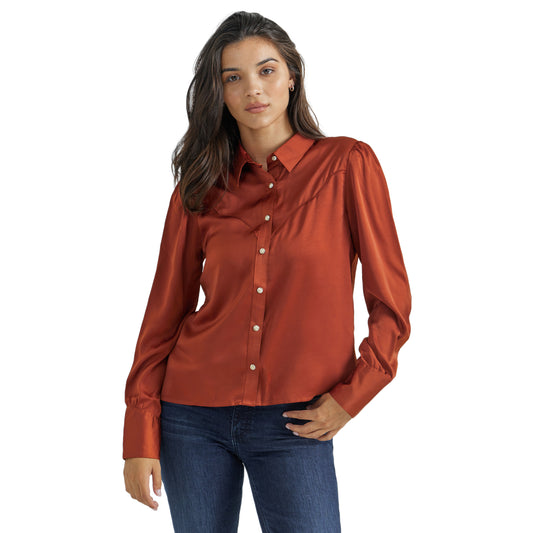 Retro Punchy Top Rodeo Blouse - Rust