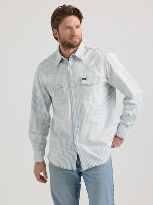 Vintage Woven Long Sleeve Shirt - White/Blue