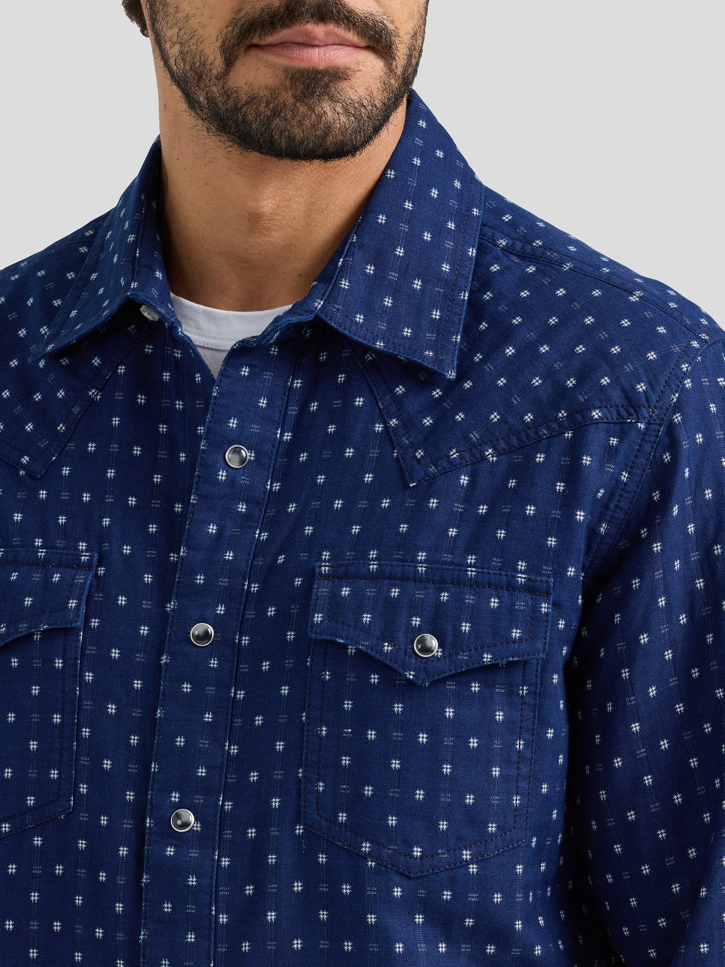 Men's Western Snap Printed Shirt- Admiral Blue