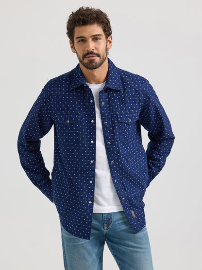 Men's Western Snap Printed Shirt- Admiral Blue