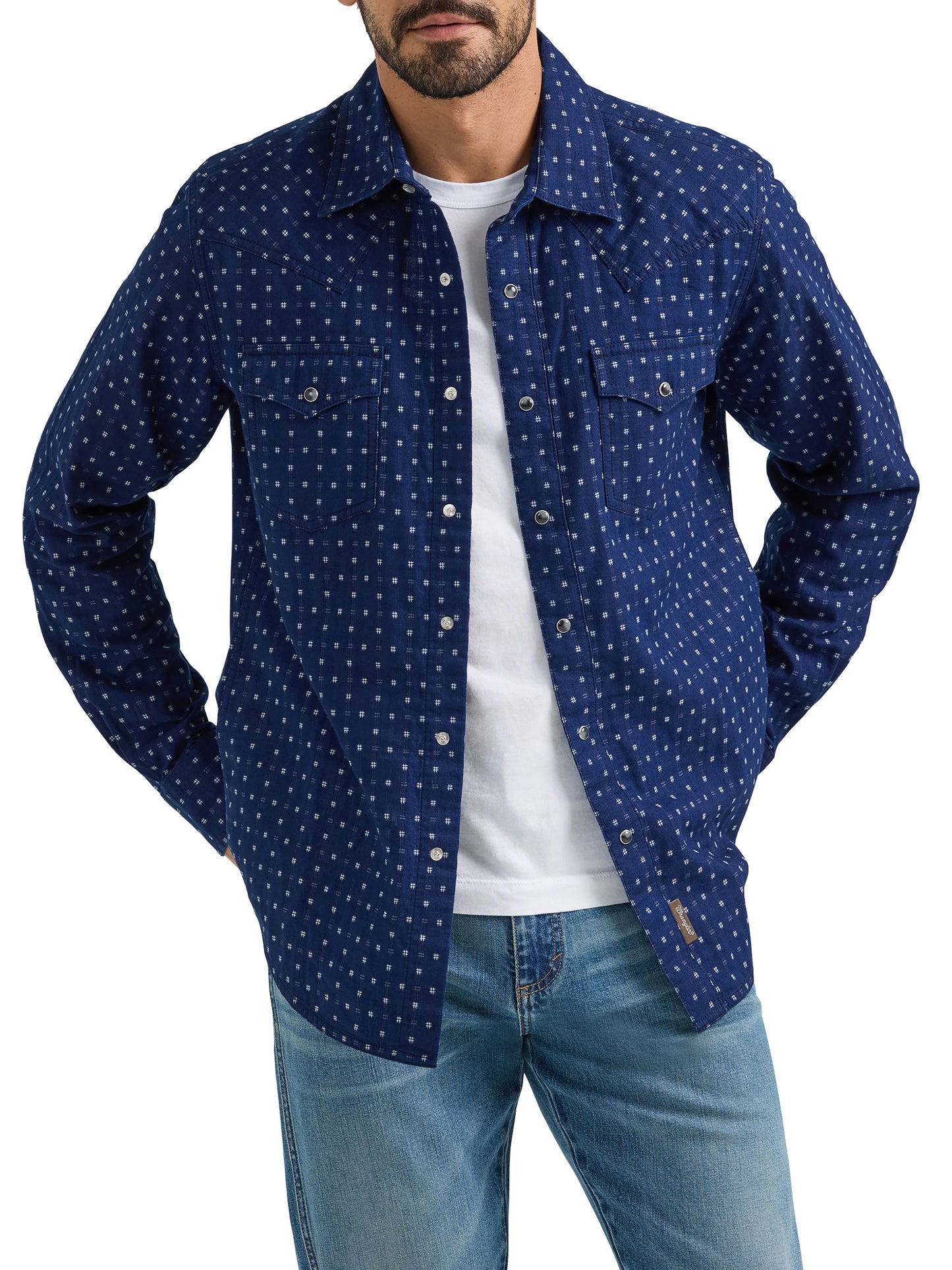 Men's Western Snap Printed Shirt- Admiral Blue