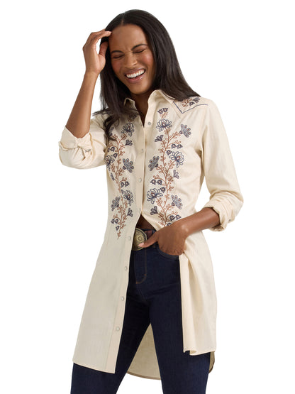 Embroidered Wildflower Western Snap Shirt Dress