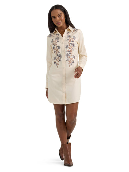 Embroidered Wildflower Western Snap Shirt Dress