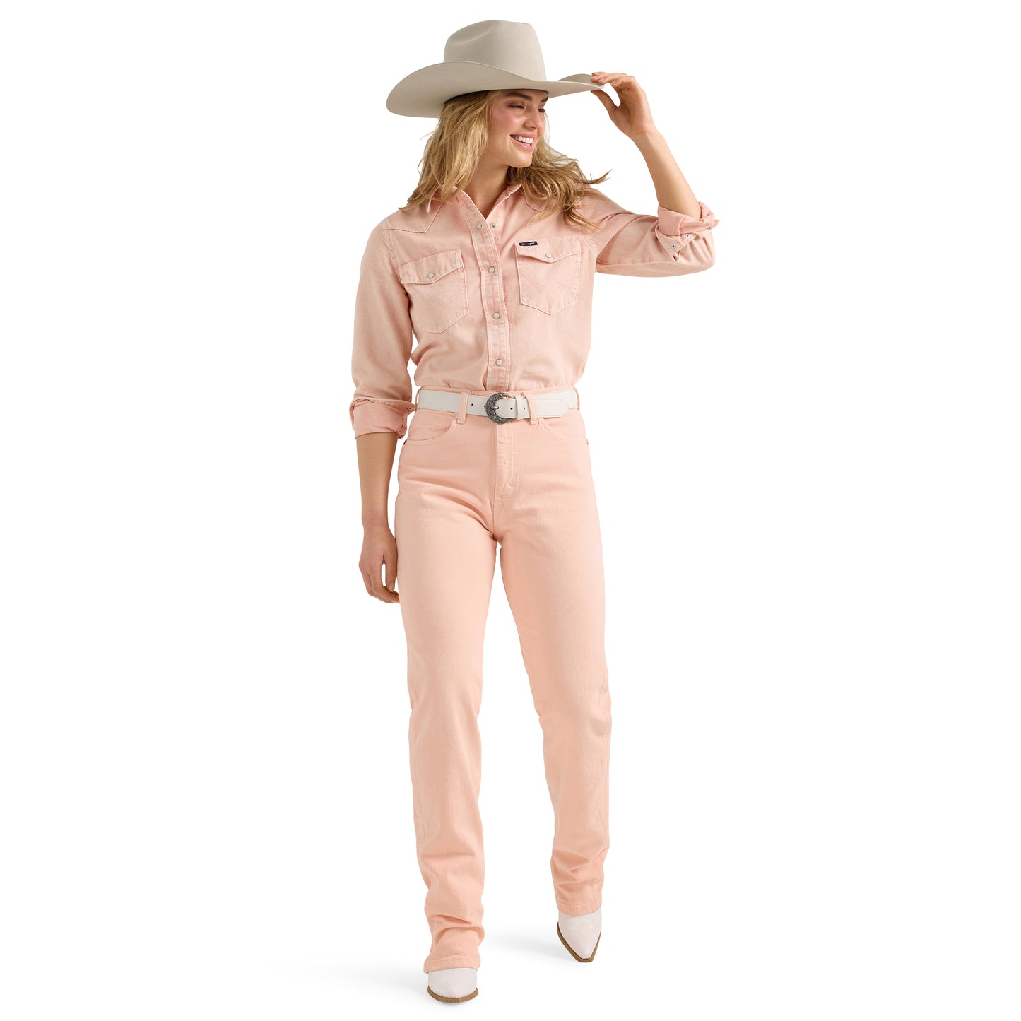 Women's Wrangler Color Wash Slim Western Snap Shirt-Pink