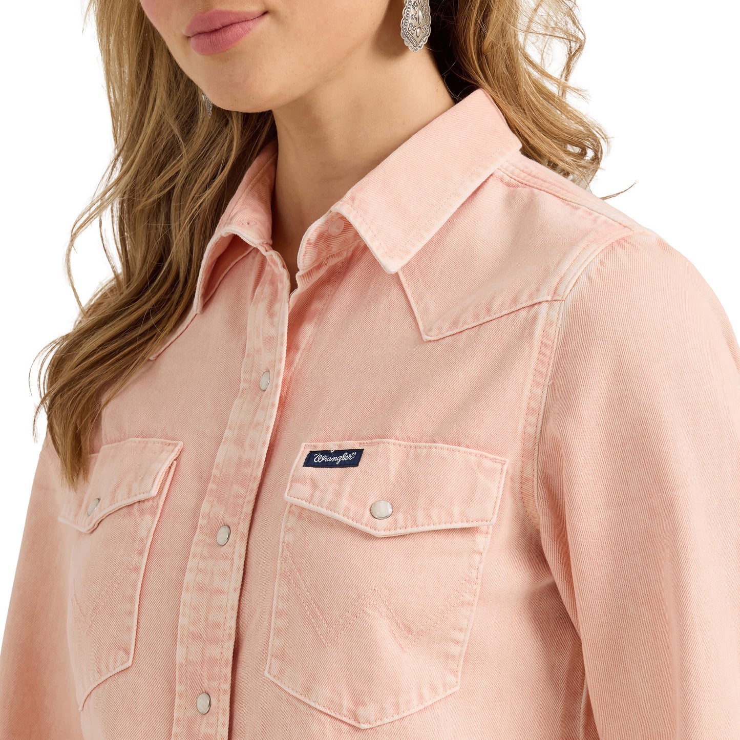 Women's Wrangler Color Wash Slim Western Snap Shirt-Pink