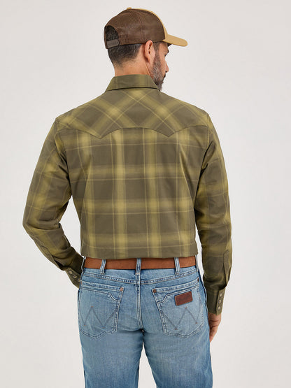 Men's Snap Pocket Western Shirt - Green Plaid