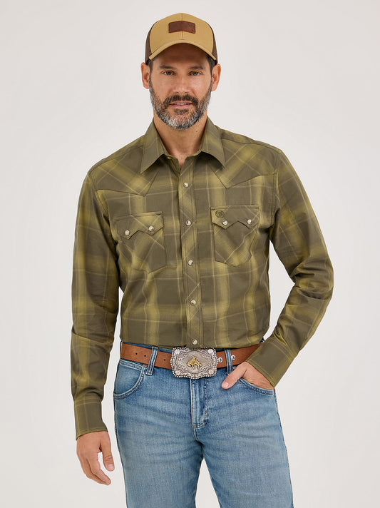 Men's Snap Pocket Western Shirt - Green Plaid