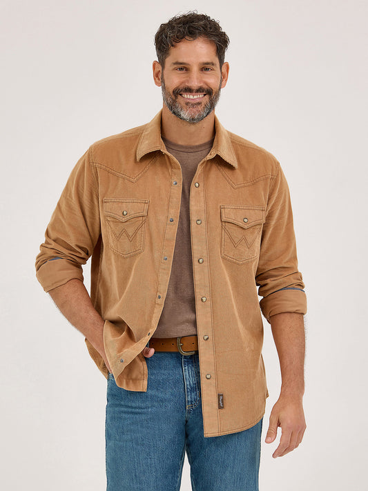 Men's Western Snap Corduroy Shirt - Sandy Brown