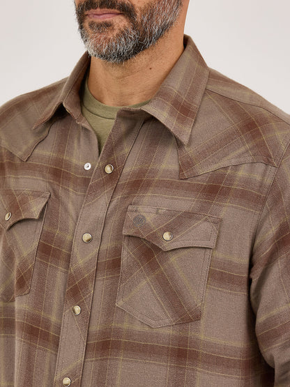 Men's Flannel Snap Plaid Shirt - Clay Brown