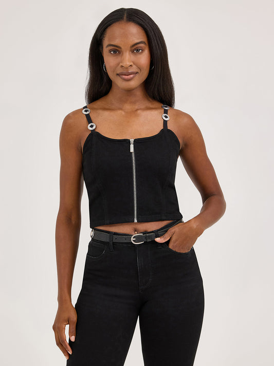 Concho Strap Denim Tank - Black