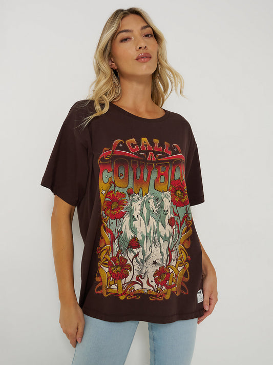 Call a Cowboy Oversized Tee Shirt - Brown