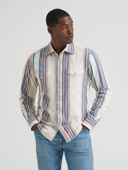 Mens Retro Premium Striped Snap Shirt
