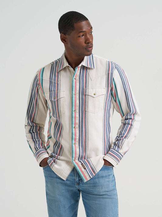 Mens Retro Premium Striped Snap Shirt