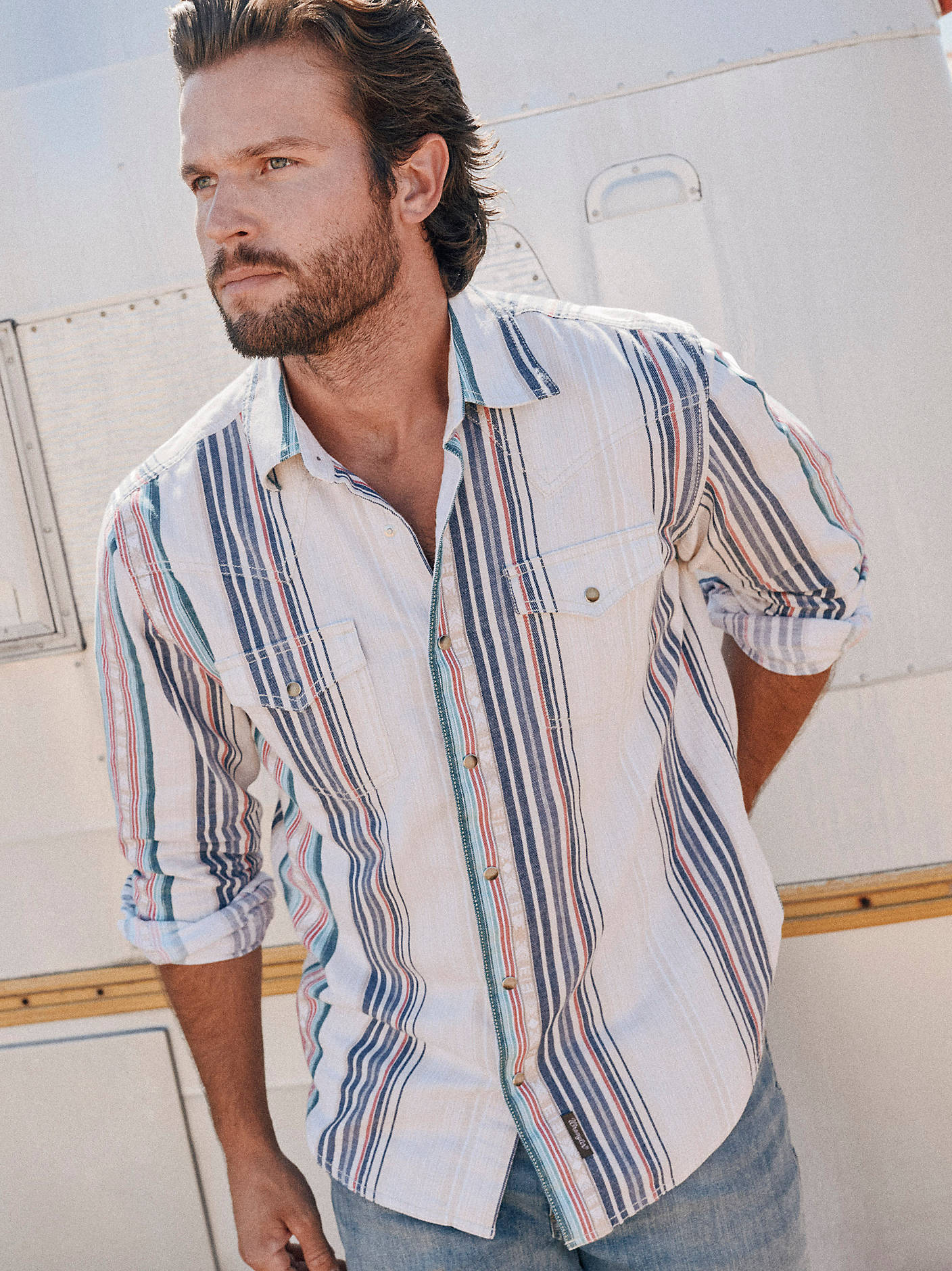 Mens Retro Premium Striped Snap Shirt