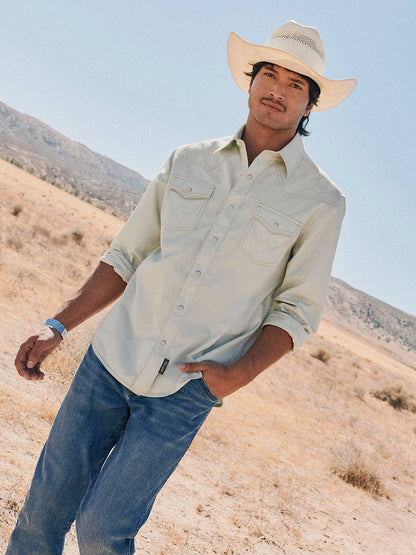 Mens Western Snap Solid Shirt - Mint