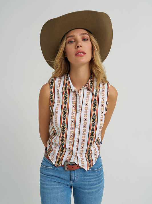 Women's Checotah Print Shirt Vest - Cream