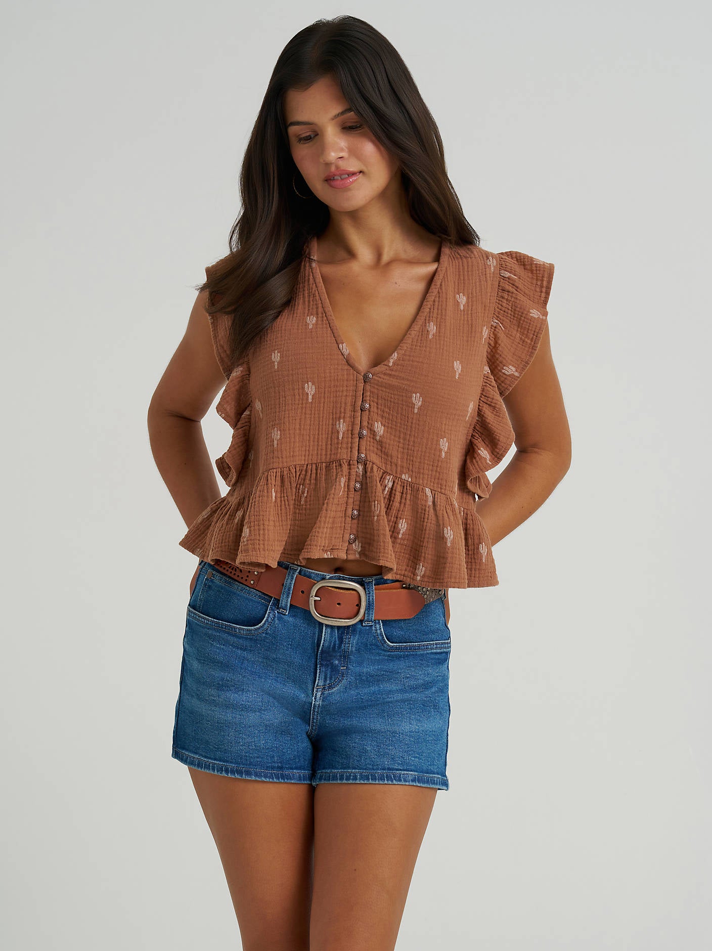 Women's Gauzy Flutter Sleeve Blouse - Cactus Brown