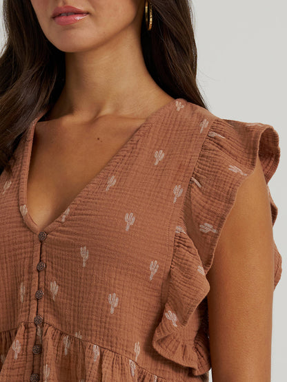 Women's Gauzy Flutter Sleeve Blouse - Cactus Brown