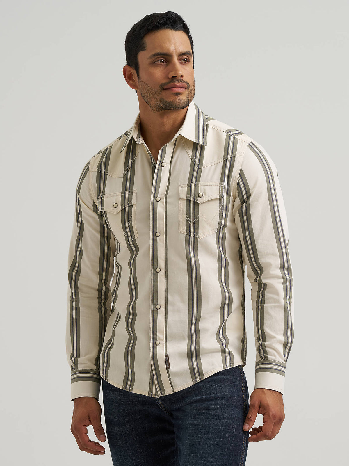 Mens Tan Retro Premium Striped Snap Shirt