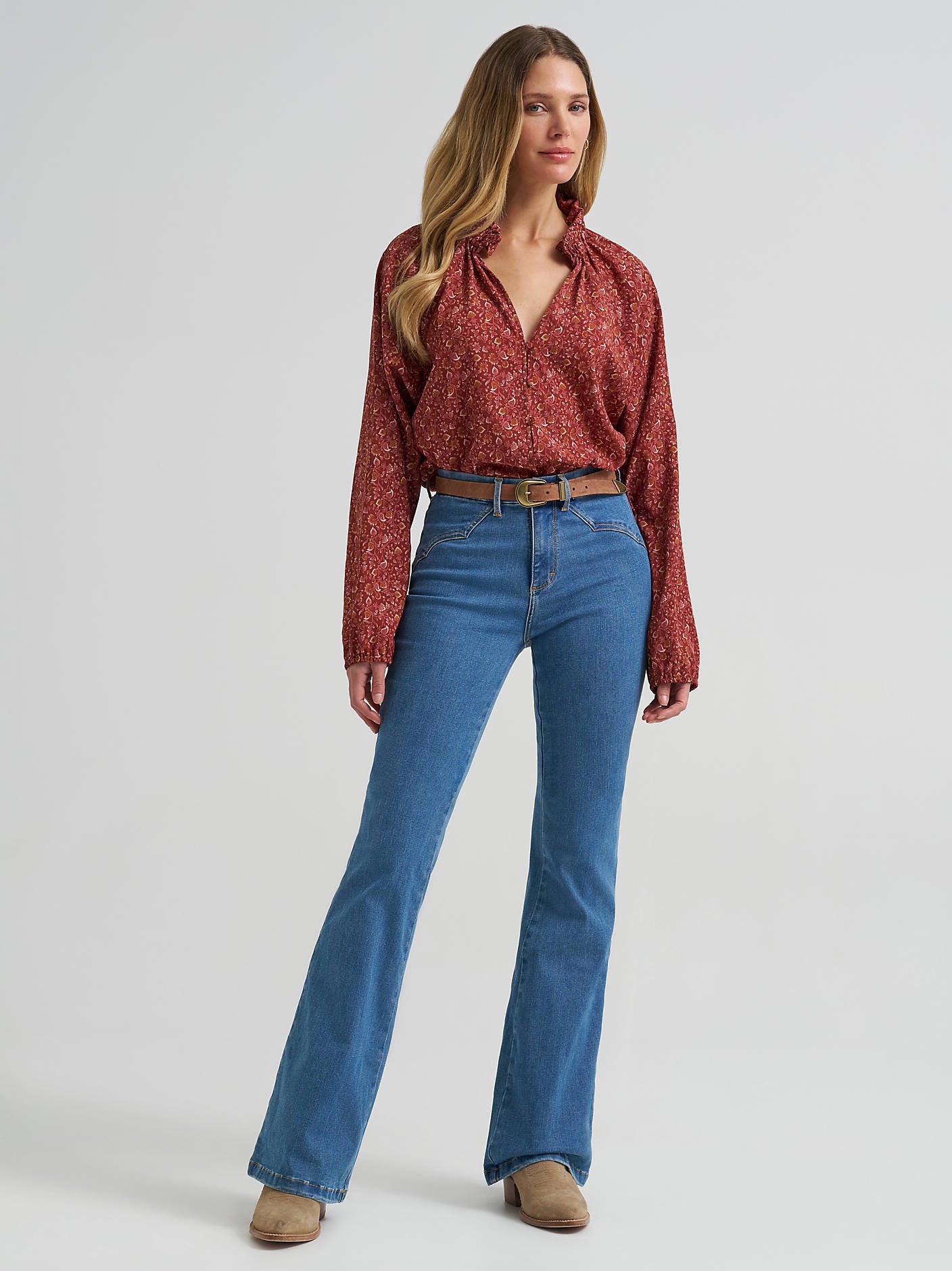 Retro Americana Ruffle Blouse - Burgandy