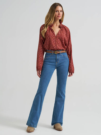 Retro Americana Ruffle Blouse - Burgandy