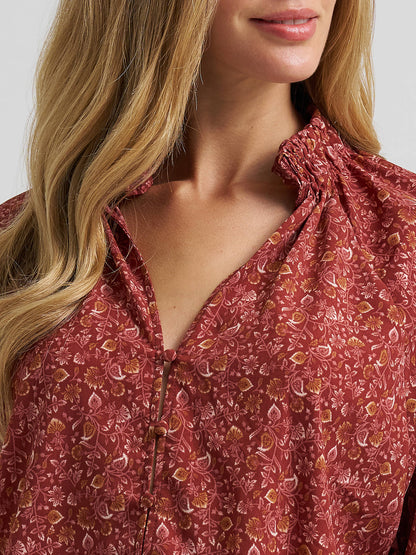 Retro Americana Ruffle Blouse - Burgandy