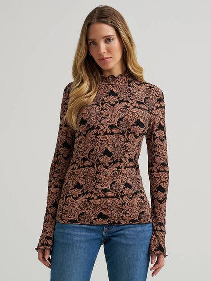 Retro Punchy Mock Neck Knit Blouse - Black
