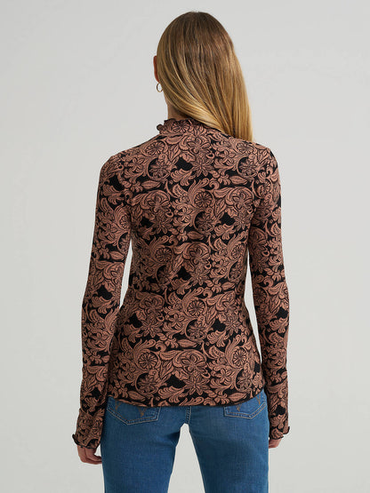 Retro Punchy Mock Neck Knit Blouse - Black