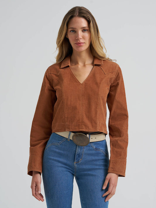 Retro Vintage Corduroy Popover - Brown