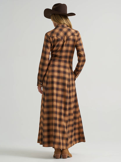 Retro Vintage Maxi Shirt Dress - Brown