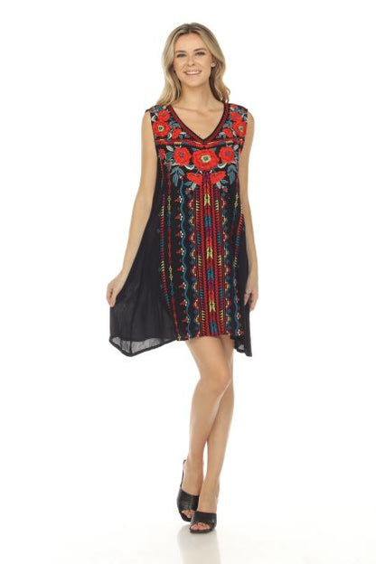 Embroidered Tank Dress - Black