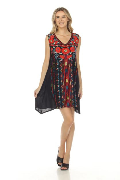 Embroidered Tank Dress - Black