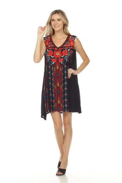 Embroidered Tank Dress - Black