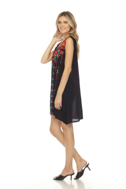 Embroidered Tank Dress - Black