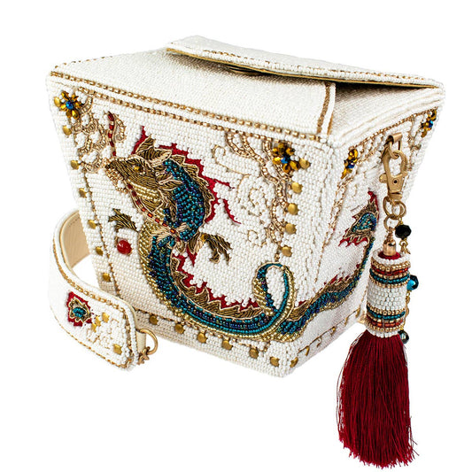 Noble Dragon Top Handle Beaded Handbag