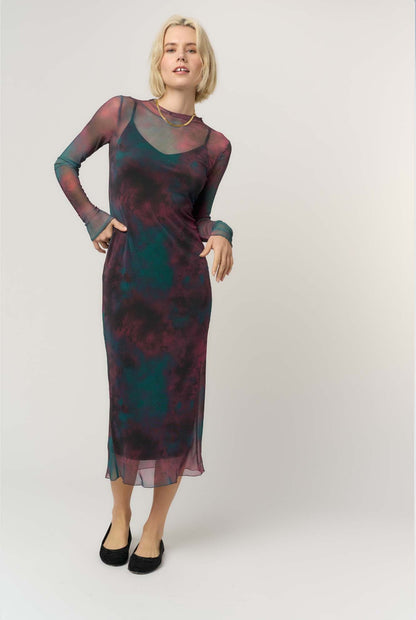 Shibon Layered Mesh Dress - Burgundy Combo