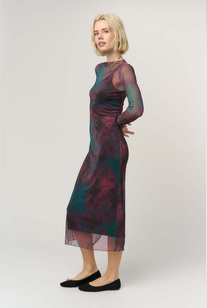 Shibon Layered Mesh Dress - Burgundy Combo