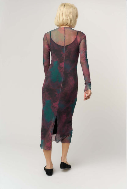 Shibon Layered Mesh Dress - Burgundy Combo