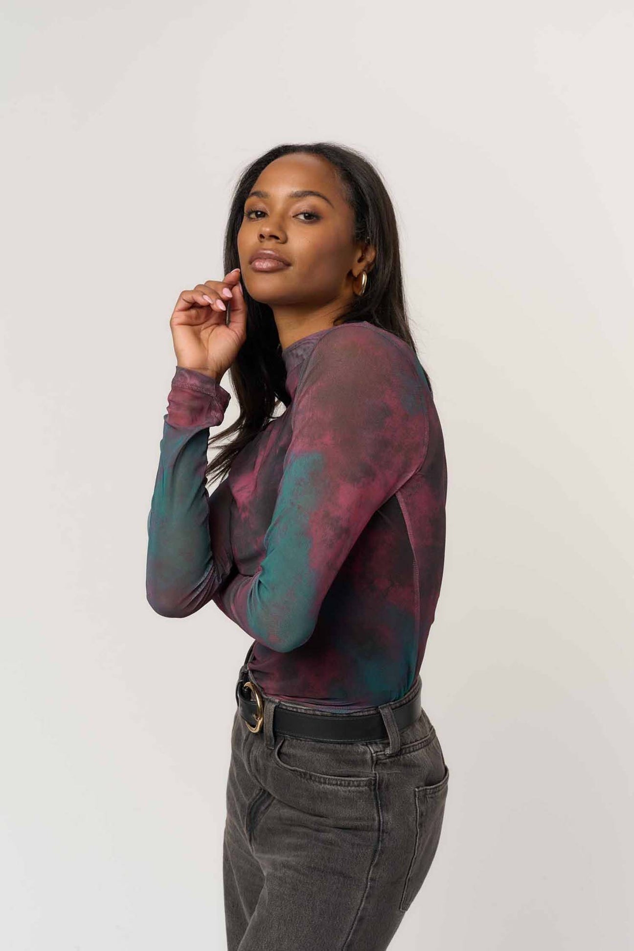 Tess Mesh Funnel Neck - Burgundy Combo