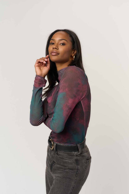 Tess Mesh Funnel Neck - Burgundy Combo