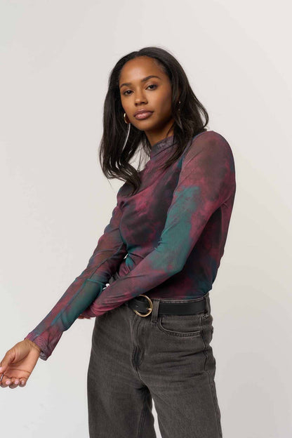 Tess Mesh Funnel Neck - Burgundy Combo