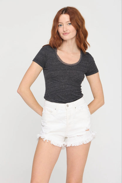 Ronny Mesh Trim Scoop Neck Tee - Black
