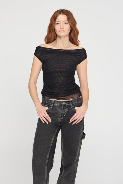 Crete Layered Merrow Edge Mesh Tee - Black