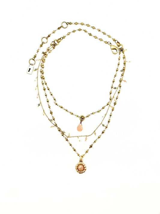 Triple Strand Delicate Necklace  - Sunstone