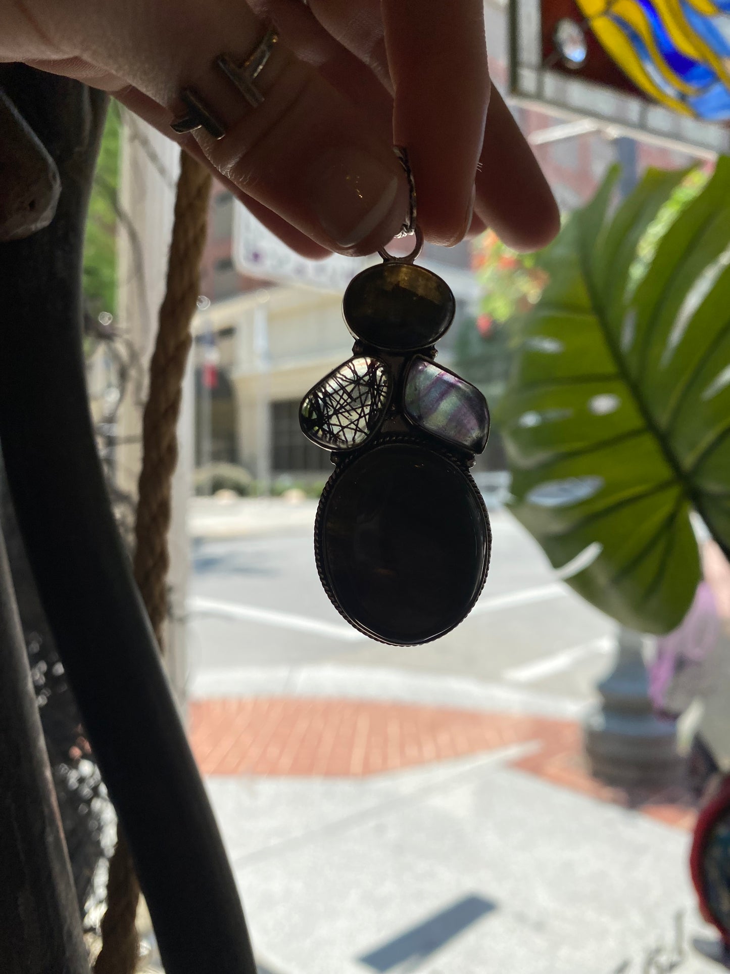 Labradorite Fluorite Black Rutilated Quartz Agate Pendant