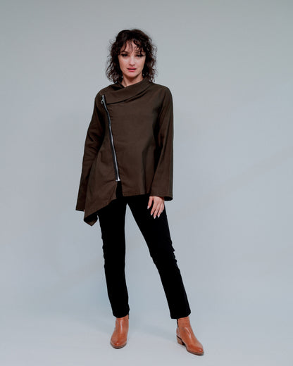 Overlapping Zip Front Top