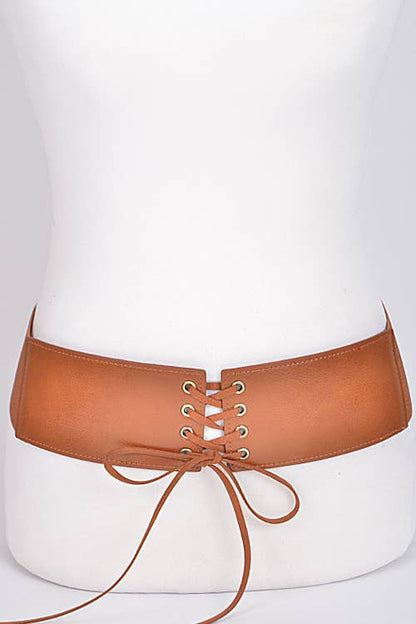 Corset Belt With Ribbon Detail - Camel